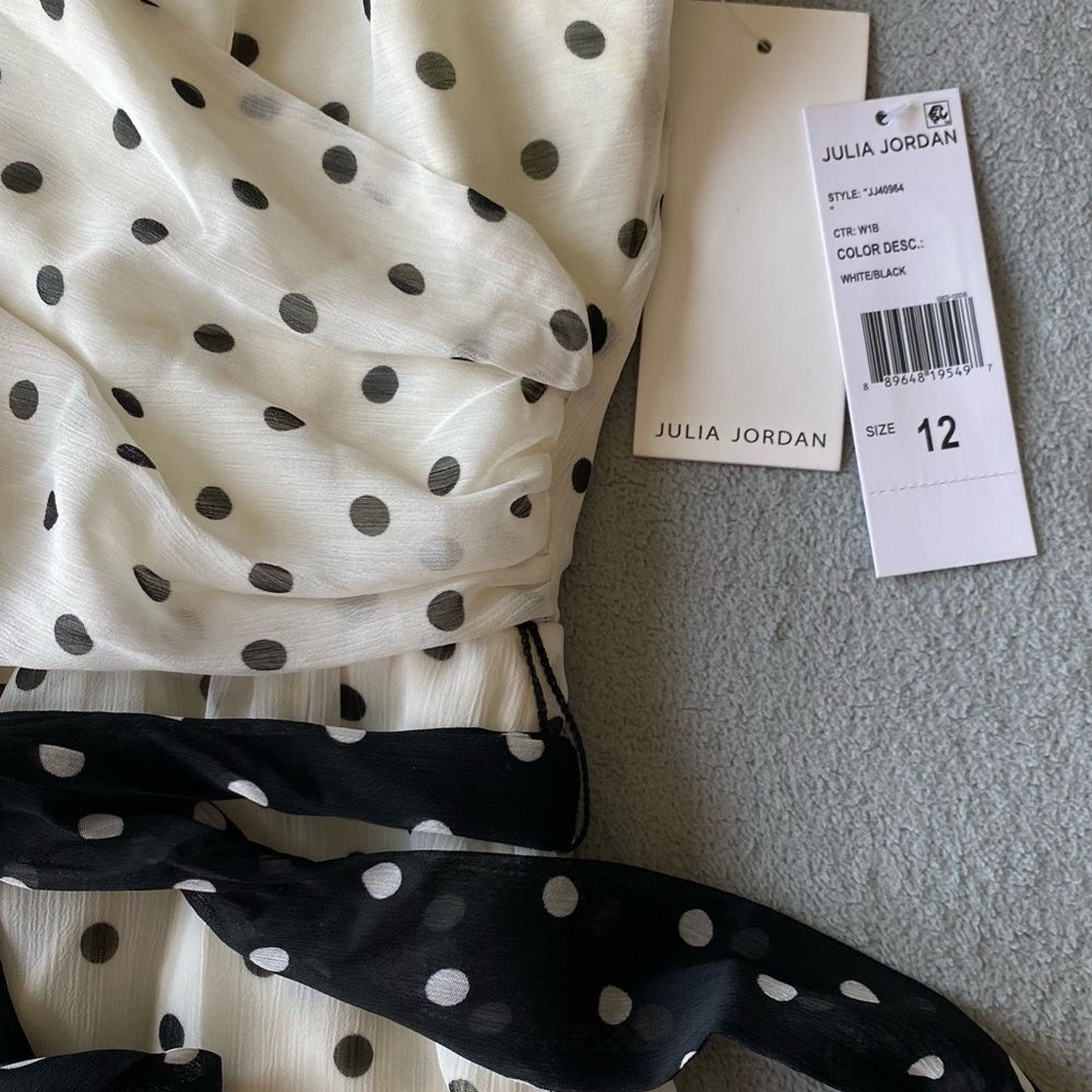 julia jordan Polka Dot-Print Short-Sleeve Midi Chiffon Dress white black sz 12 - Picture 10 of 16